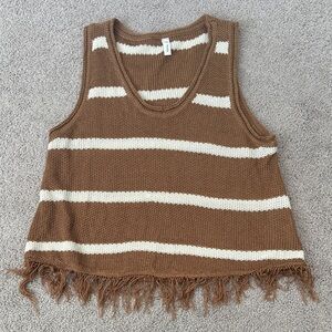 Wishlist Tan and Cream Fringe Tank Top